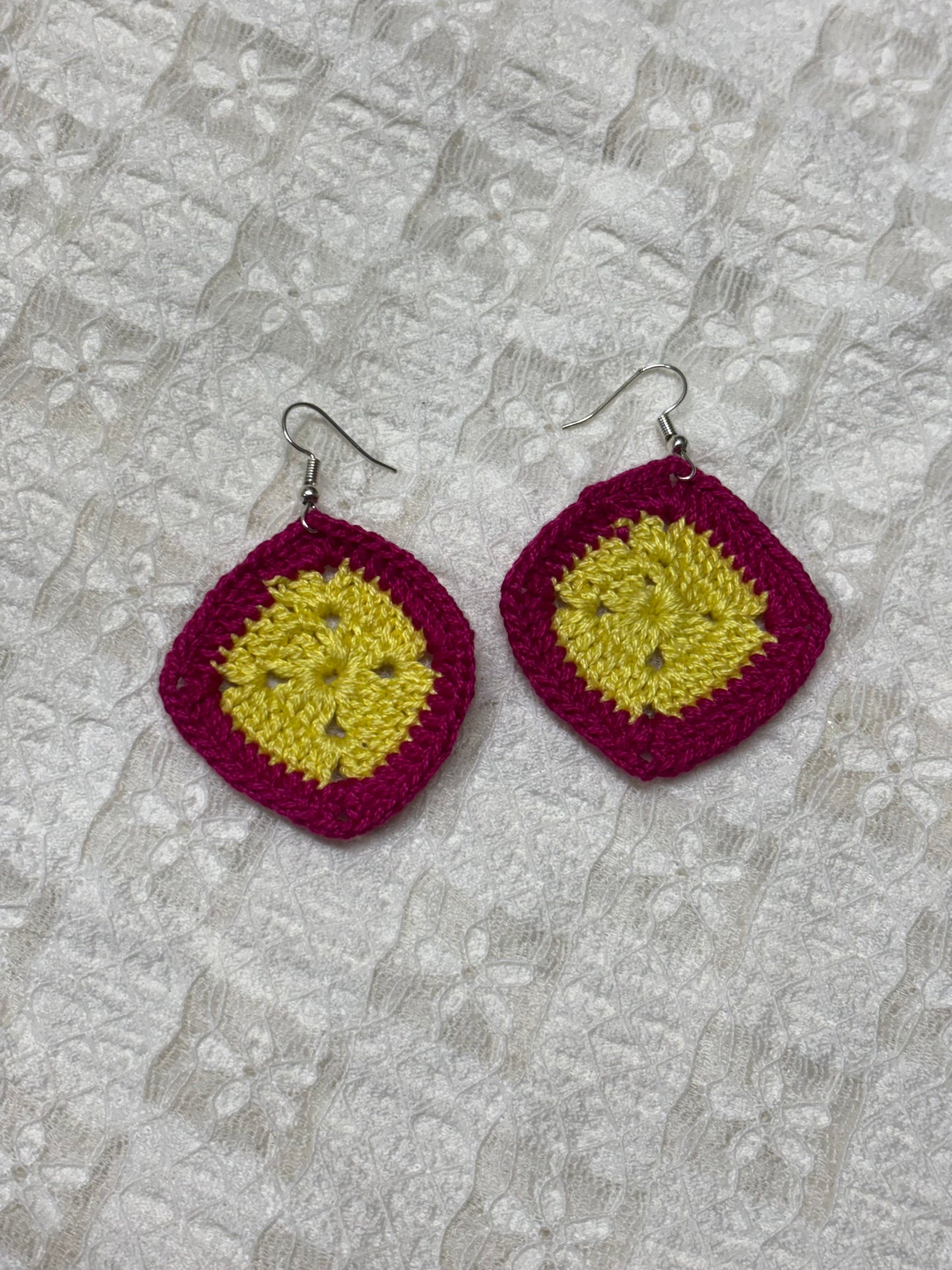 Handmade Crochet
Diamond Shape
Earring- Yellow and Pink