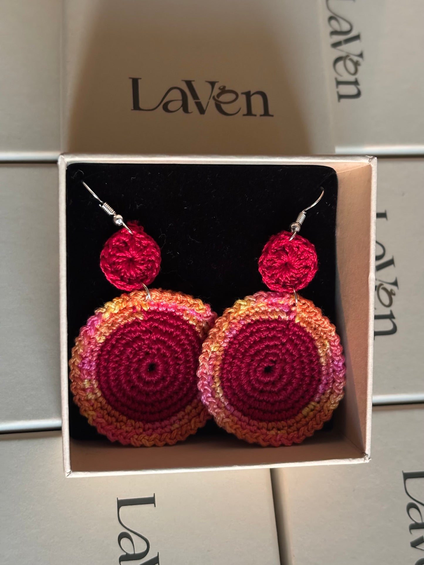Handmade Crochet Moon Earring- Red