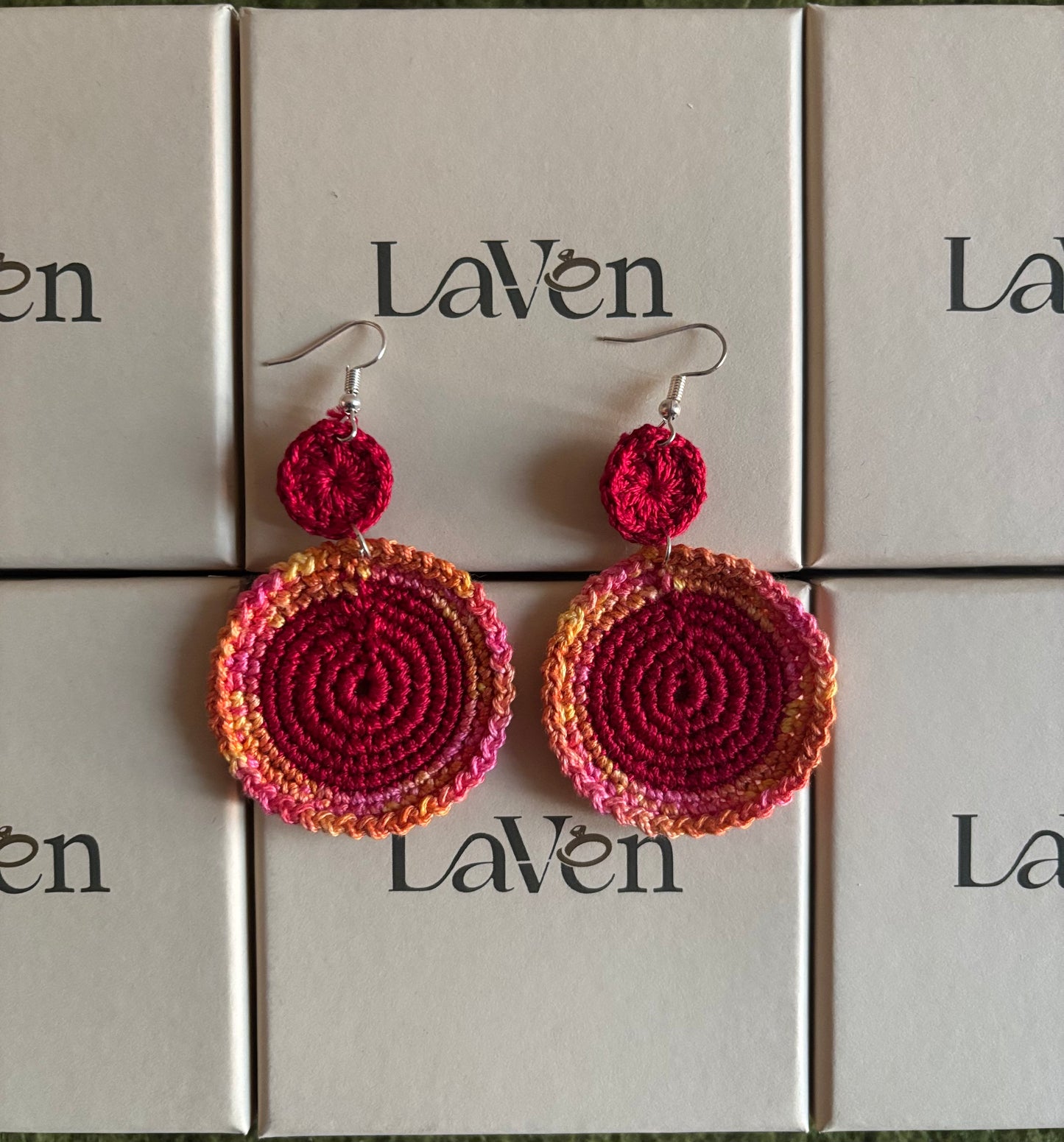 Handmade Crochet Moon Earring- Red