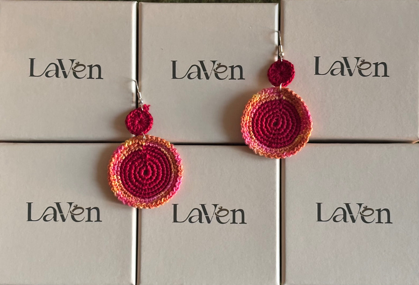 Handmade Crochet Moon Earring- Red