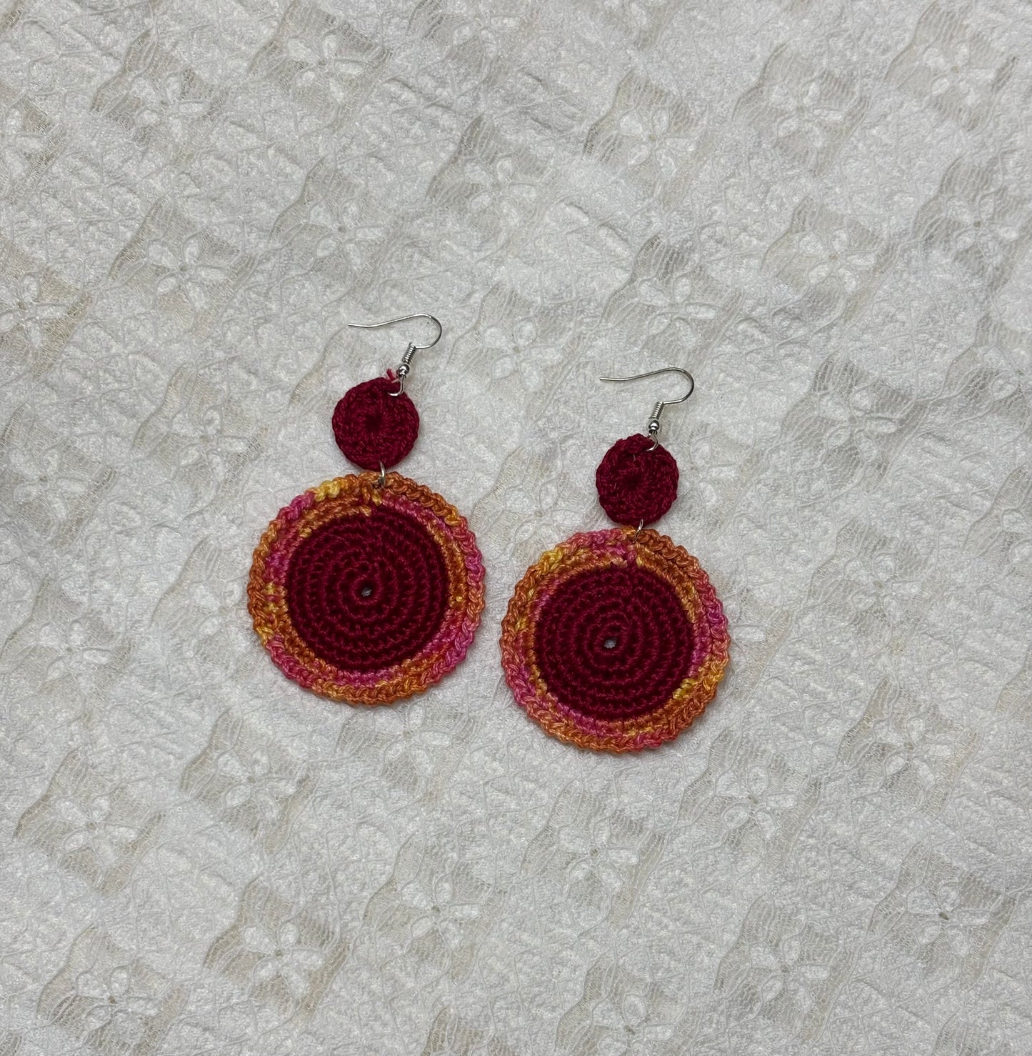 Handmade Crochet Moon Earring- Red