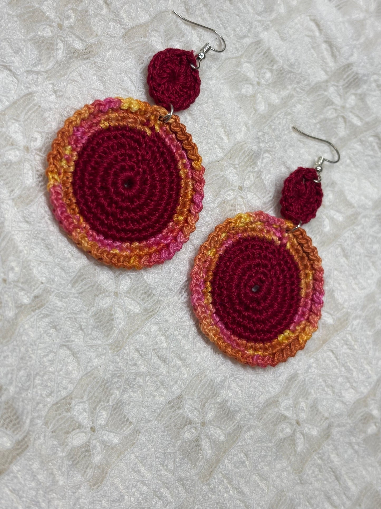 Handmade Crochet Moon Earring- Red