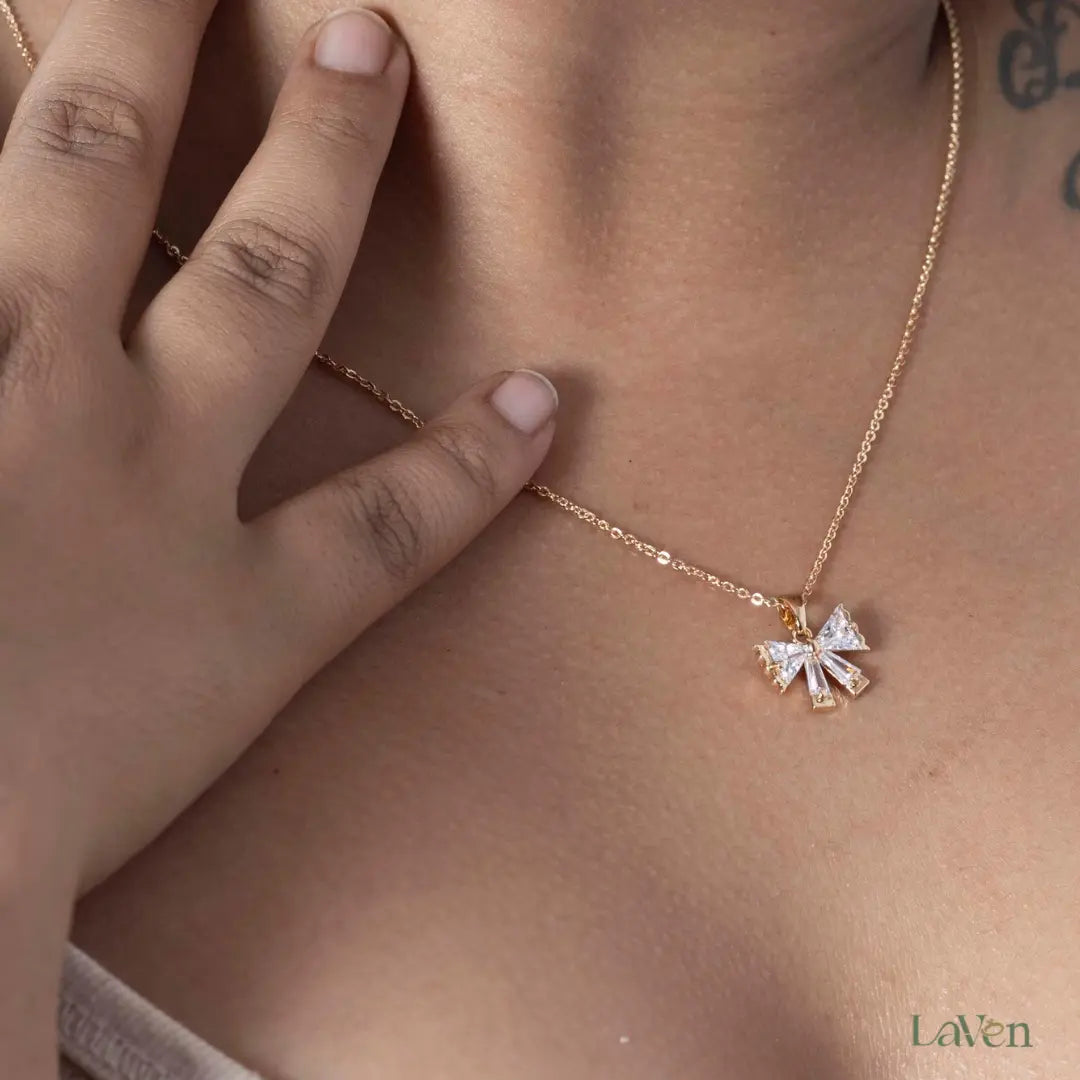 Crystal Bow Necklace LAVEN JEWELLERY