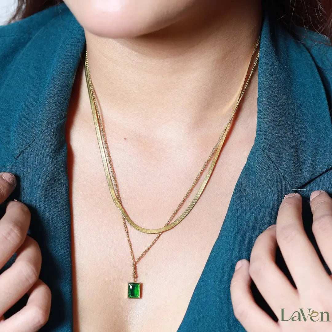 Layered Retro Zircon Necklace - LAVEN JEWELLERY