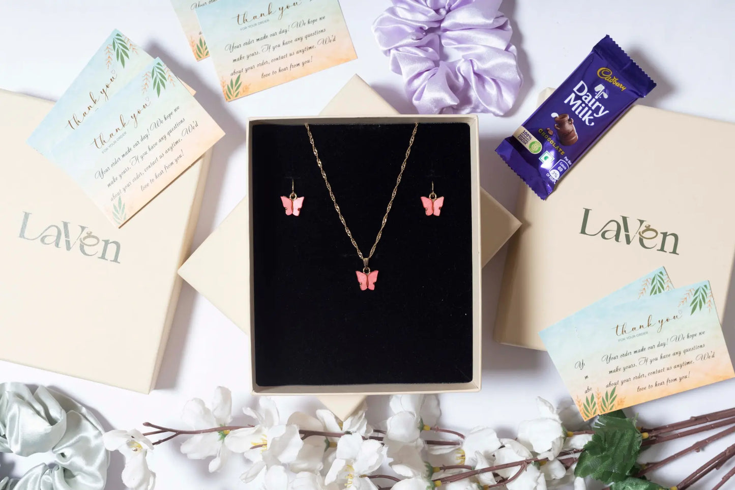 Pink Butterfly Gift Box Set - LAVEN JEWELLERY