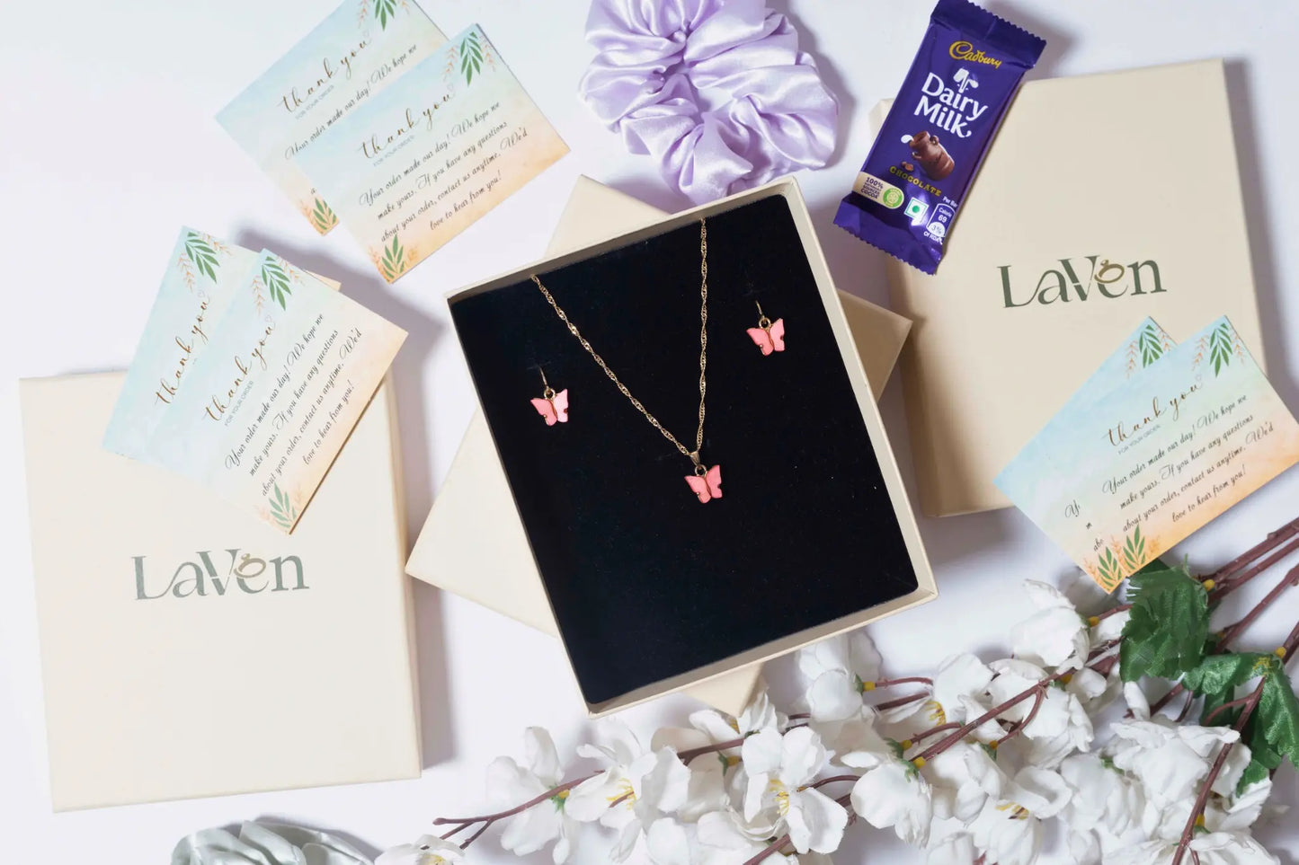 Pink Butterfly Gift Box Set - LAVEN JEWELLERY