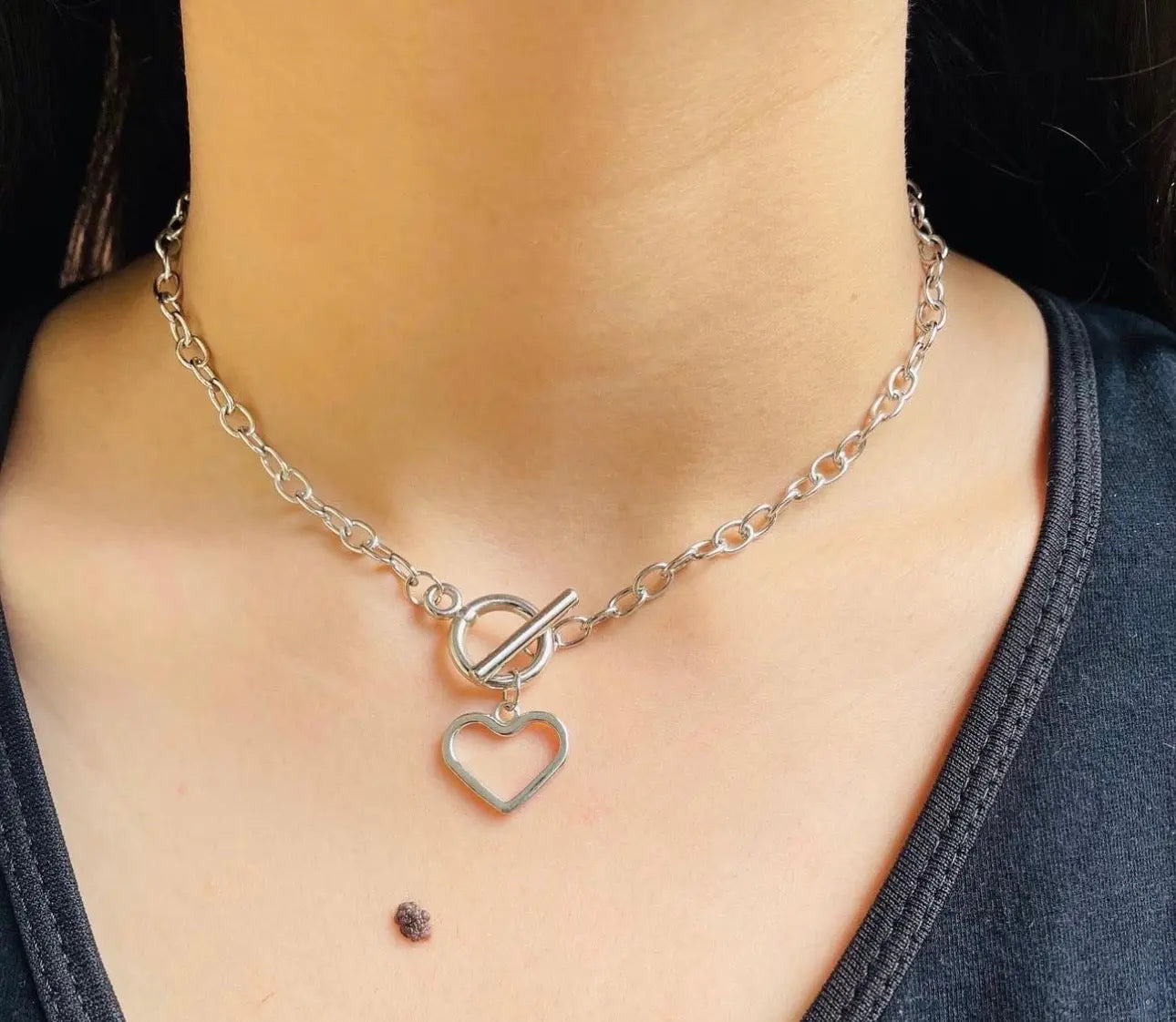 Silver Heart Chain Choker LAVEN JEWELLERY