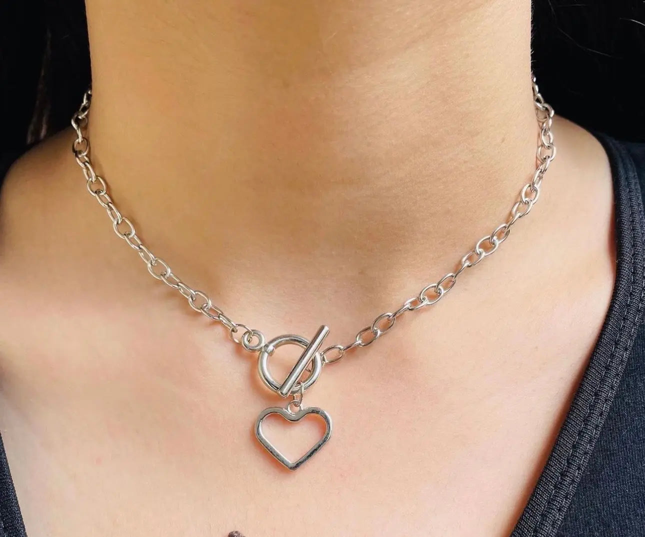 Silver Heart Chain Choker LAVEN JEWELLERY