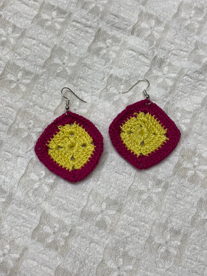 Handmade Crochet
Diamond Shape
Earring- Yellow and Pink