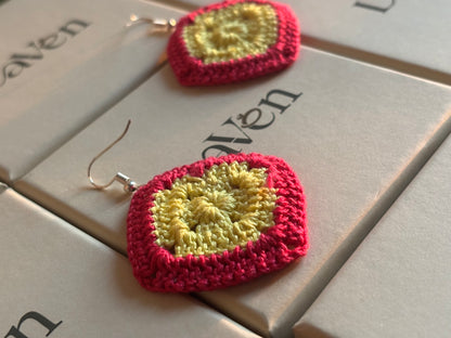 Handmade Crochet
Diamond Shape
Earring- Yellow and Pink