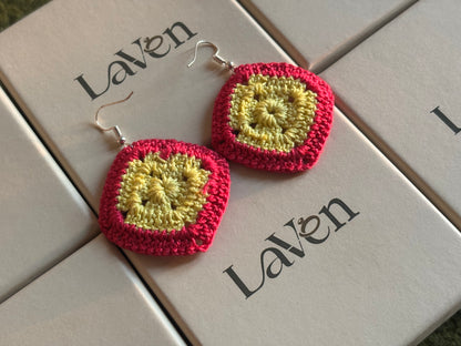Handmade Crochet
Diamond Shape
Earring- Yellow and Pink